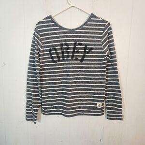 Obey Womens Scoop Neck Nautical Stripe Long Sleeve Size Xs